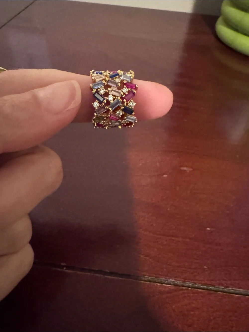 Gold Multicolor Baguette Gem Cluster Ring - Women size 6